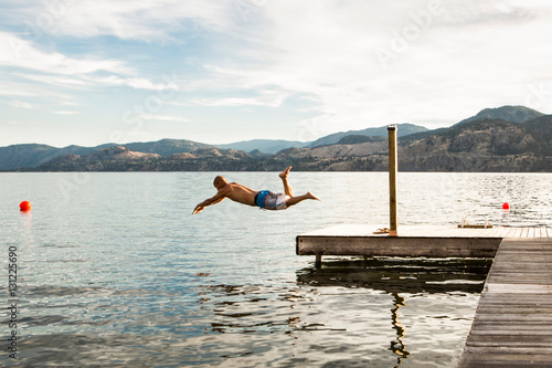Man diving into lake, Penticton, Canada