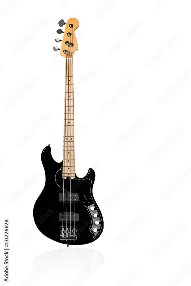 Obraz premium Black bass electric guitar on white