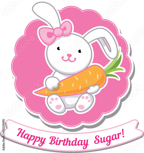 "Happy Birthday" card with amazing cartoon bunny girl.