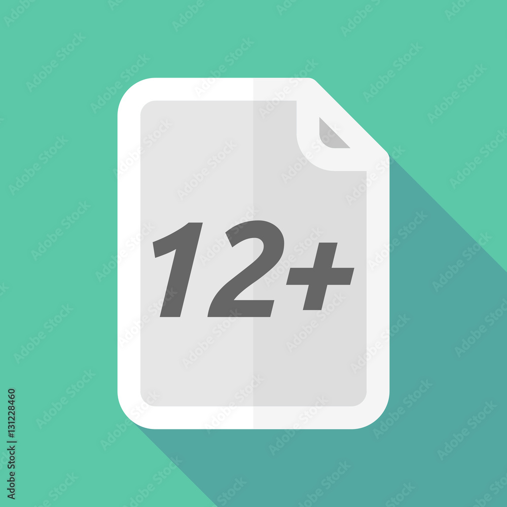 Long shadow document with the text 12+ Long shadow document with the text 12+