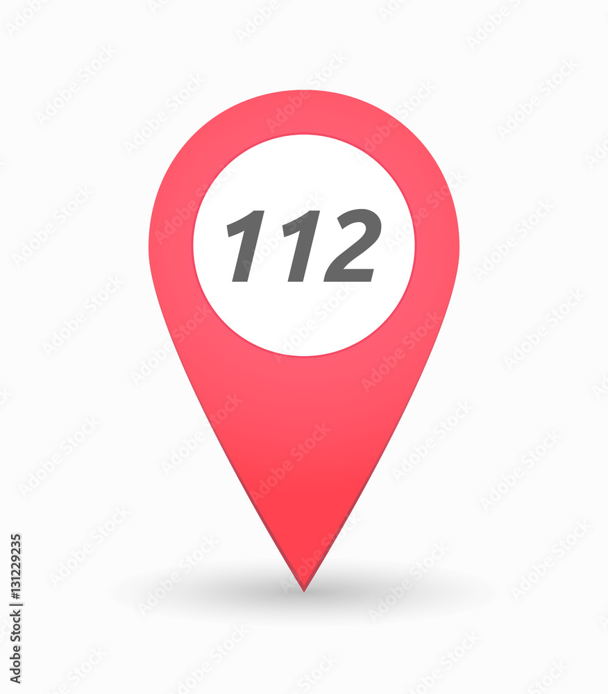 Isolated map mark with the text 112 Isolated map mark with the text 112