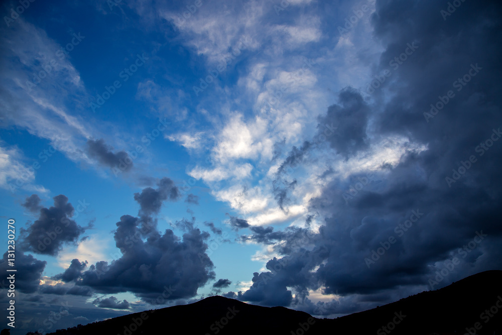 Sunset sunrise clouds on sky, nature landscape background