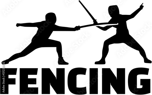 Fencing fighter with epees photo