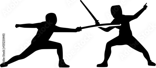 Fencing men. Fence fight.