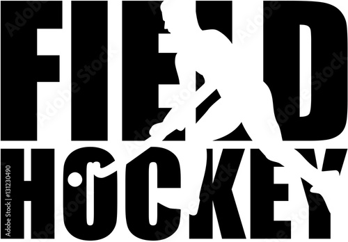 Field Hockey word with player cutout