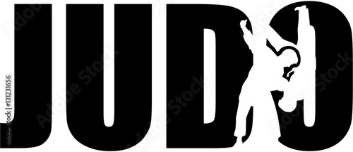 Judo word with silhouette photo