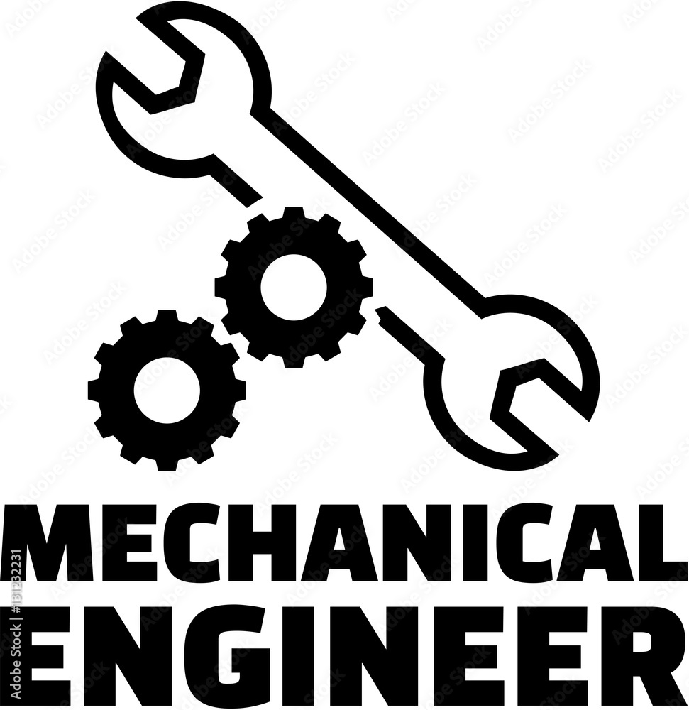 Mechanical engineer with gear wheels and wrench