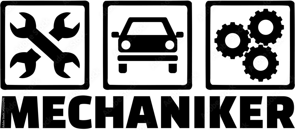 Motor mechanic icons with german job title Motor mechanic icons with german job title