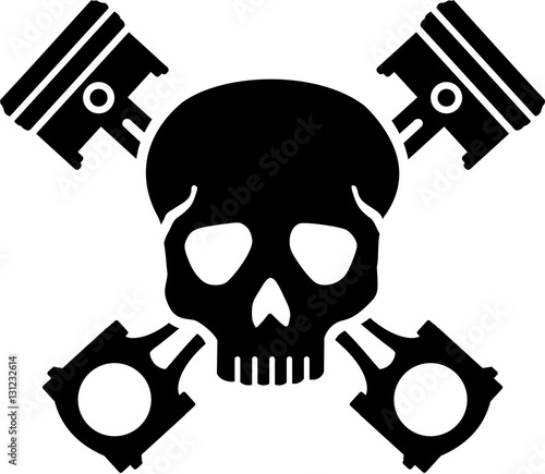Skull with crossed pistons