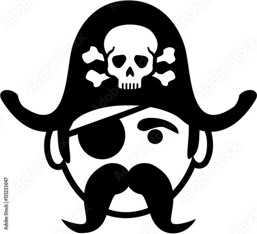 Pirate head with eye patch and skull