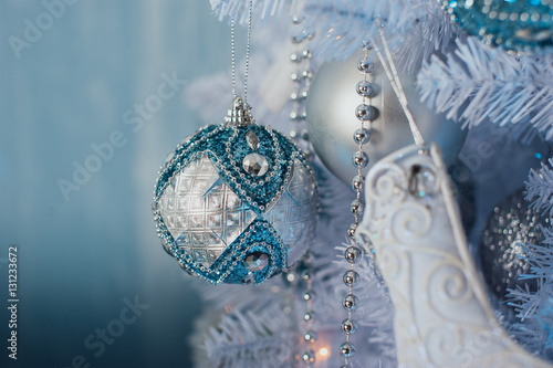 Blue Christmas ball on the  tree