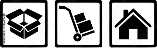 Removal man icons - box, hand truck, home