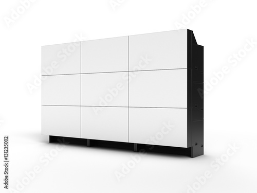 Projection cubes video wall with white screen 3D illustration