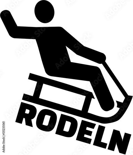 Sledding pictogram with german word