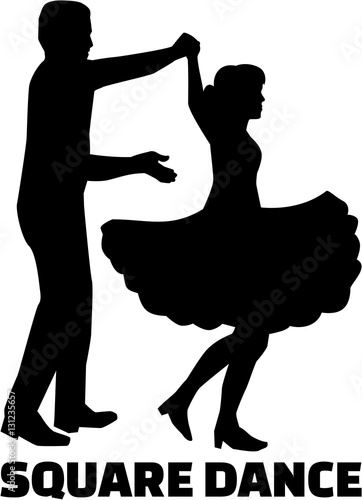 Square dance silhouette with word