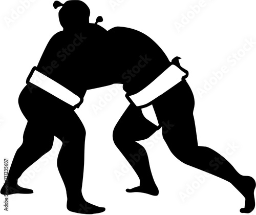 Sumo wrestling fight silhouette