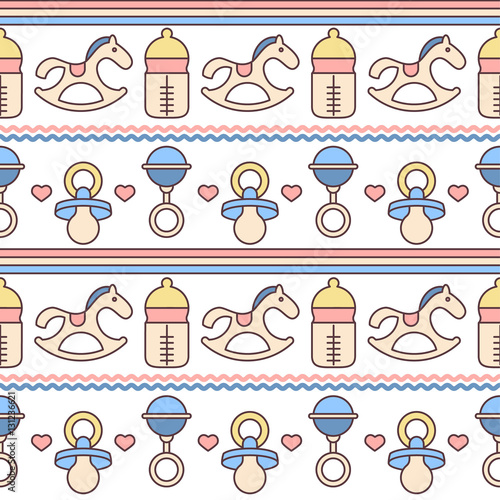 Baby. Seamless pattern. Vector flat line illustrations