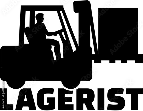 Warehouse worker. German job title with forklift