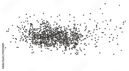 Poppy seeds isolated on white background and texture