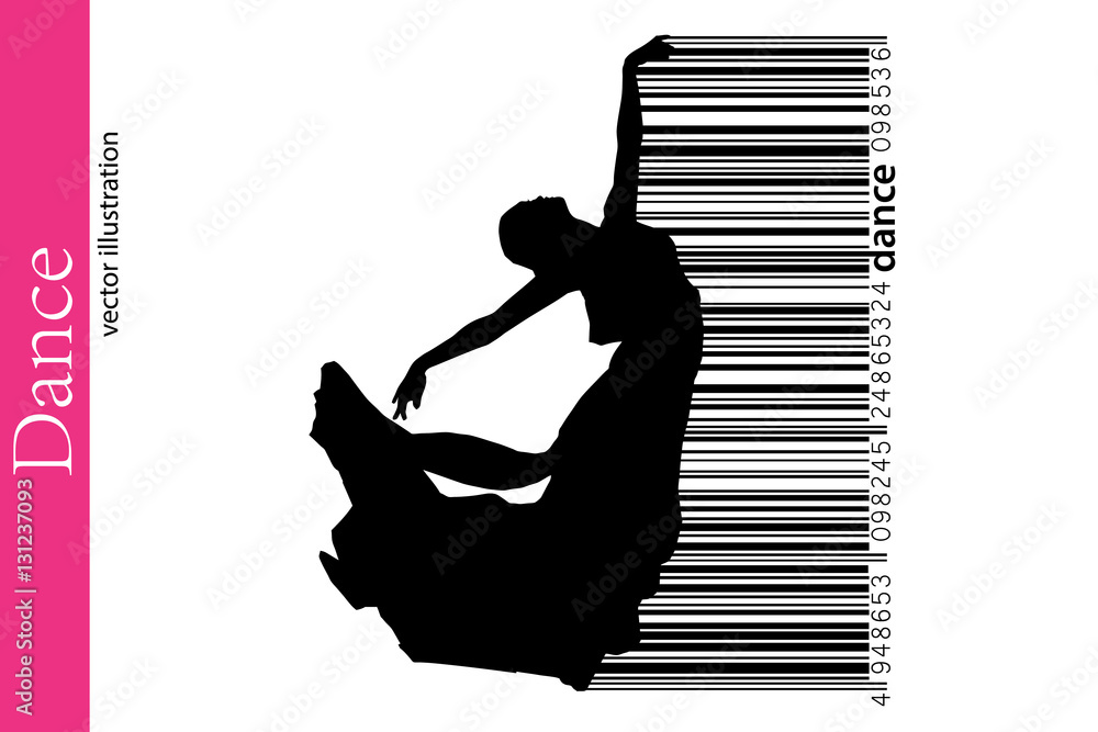 Fototapeta premium Silhouette of a dancing girl and barcode. Dancer woman.