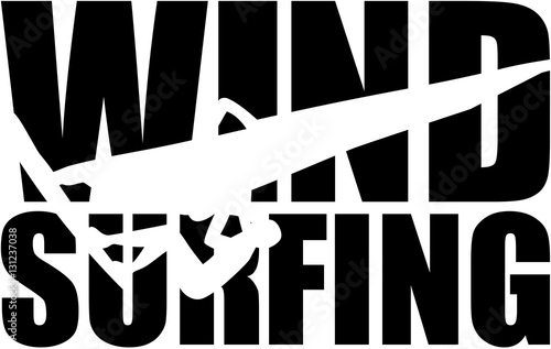 Windsurfing word with silhouette cutout