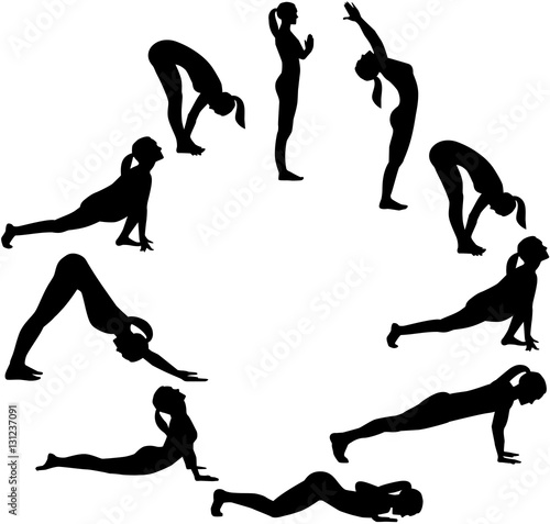 Yoga sun salutation - all positions in a circle