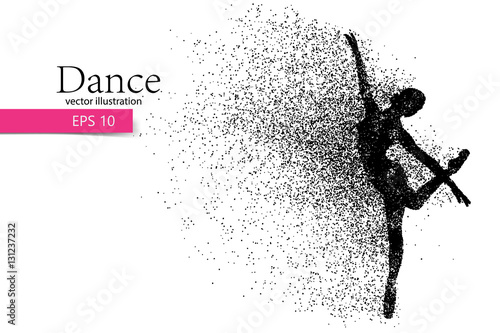 Silhouette of a dancing girl from particle. Dancer woman.
