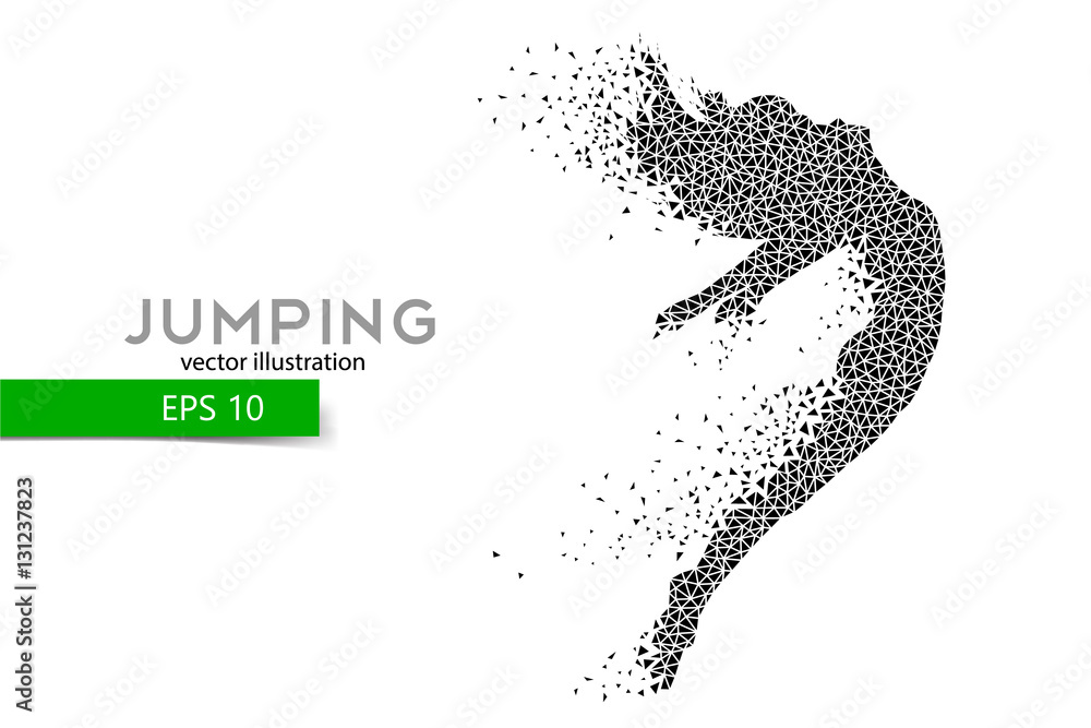 Silhouette of a jumping girl from triangles.
