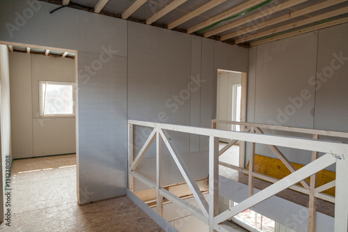 Interior of unfinished prefabricated house