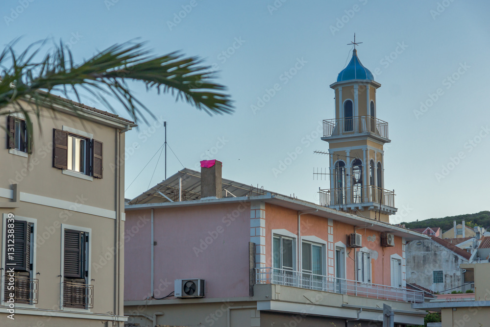 Fototapeta premium Bell tower of church in the town of Argostoli, Kefalonia, Ionian islands, Greece