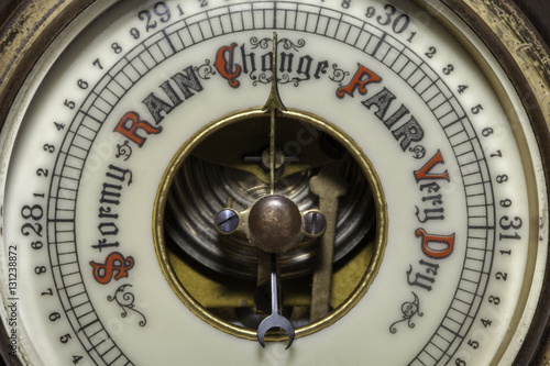 Climate Change symbolised by a vintage weather barometer forecasting change.