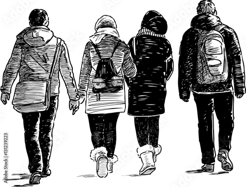 sketch of young people on walk