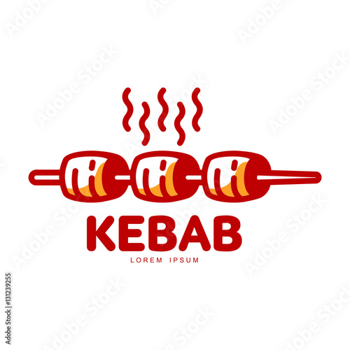 Stylized hot, freshly grilled Turkish kebab logo template, vector illustration isolated on white background. Creative two-colored kebab, logotype template, traditional Turkish fast food