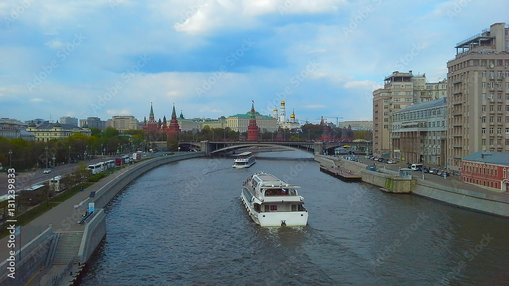 Panoramic view to Moscow Kremlin from bridge over Moscow river, Russia