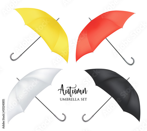 Vector parasol, rain umbrella sunshade set. round colored mock up