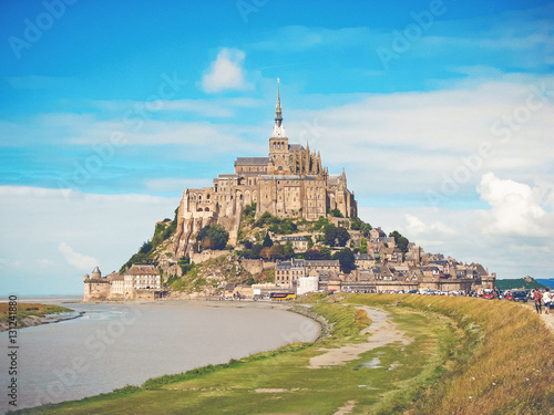 The monestry Mont Saint Michel during a clear autumn day