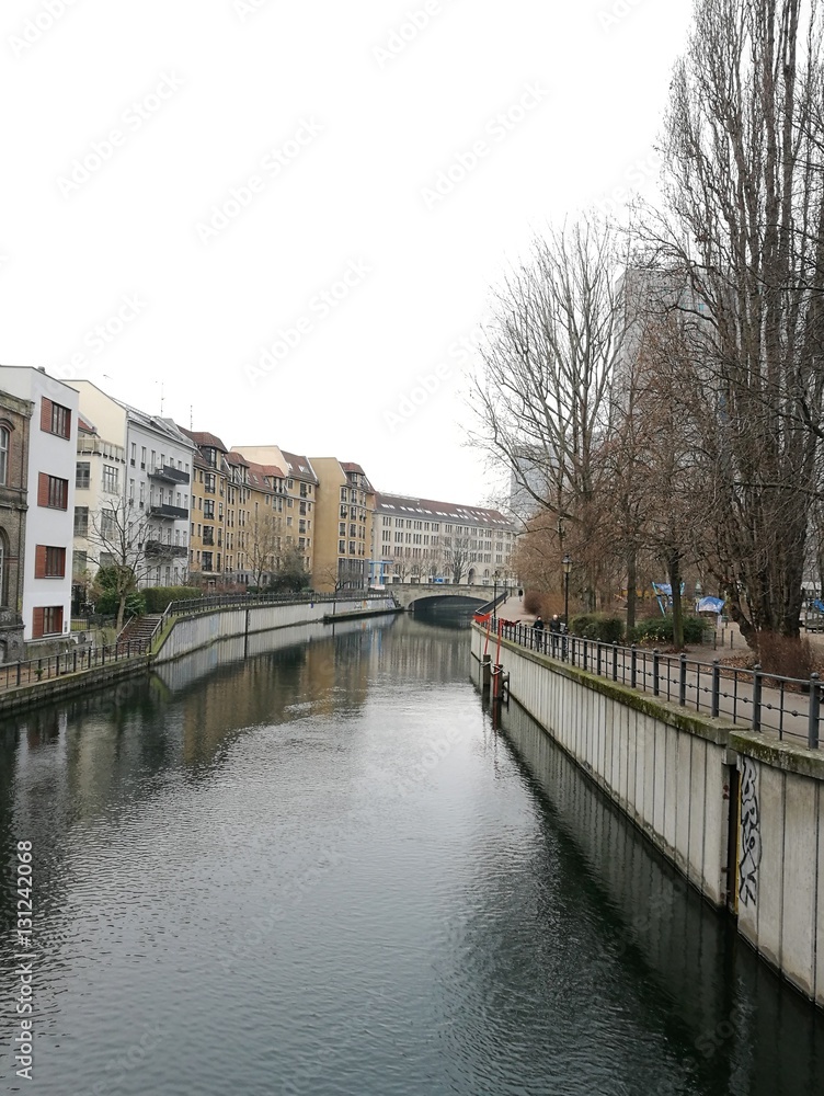 BERLIN, GERMANY - DECEMBER 21, 2016 : Street view of Berlin Mitte and its Spreekanal