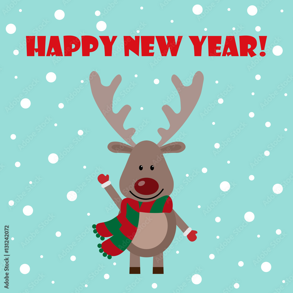 Vector illustration of a two deer with happy new year on a snow background