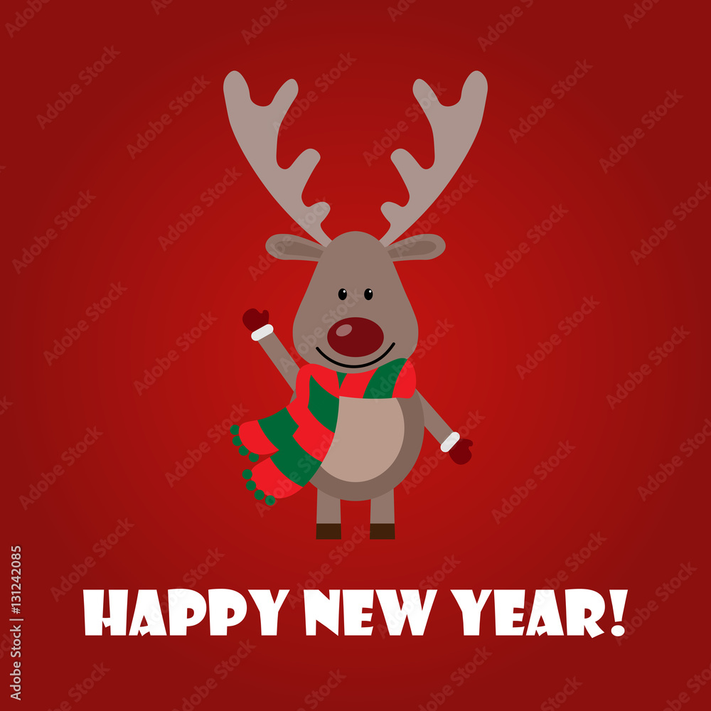 Fototapeta premium Vector illustration of a deer with happy new year!