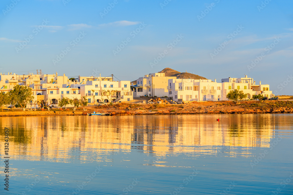 A view of Naoussa village at sunrise time, Paros island, Cyclades, Greece