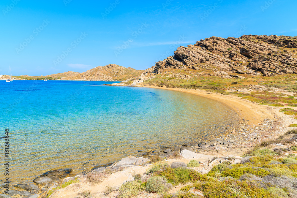 Beautiful beach with crystal clear sea water in Monastiri bay on Paros island, Greece Beautiful beach with crystal clear sea water in Monastiri bay on Paros island, Greece
