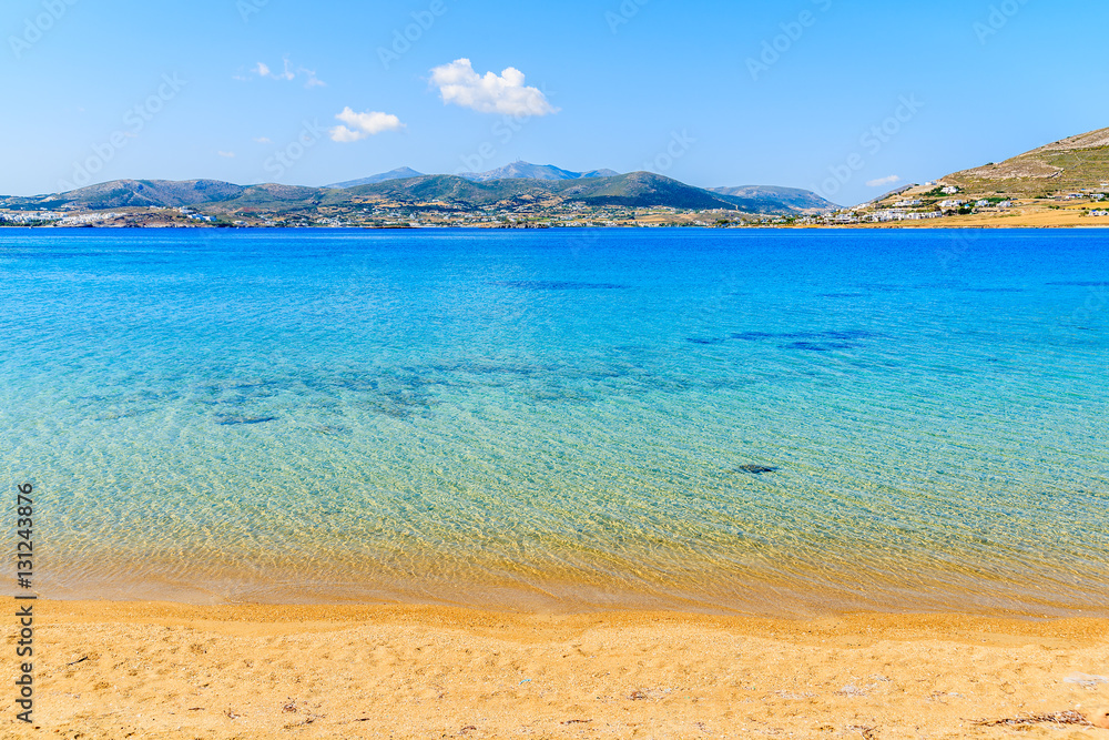 Beautiful beach with crystal clear sea water of Monastiri bay on Paros island, Greece