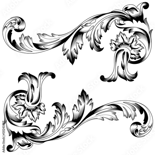 Vintage baroque ornament, corner. Retro pattern antique style acanthus. Decorative design element filigree calligraphy vector. - stock vector