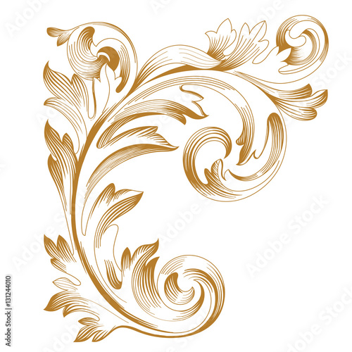 Golden vintage baroque ornament. Retro pattern antique style acanthus. Decorative design element filigree calligraphy vector. - stock vector