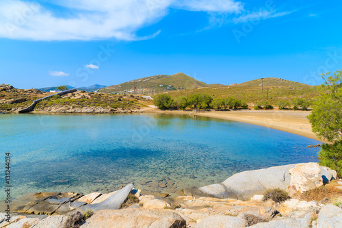 Beautiful Monastiri beach with azure shallow sea water on Paros island, Greece