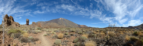 Teide volcano and Garcia Rocks with Cinchado rock on Tenerife.