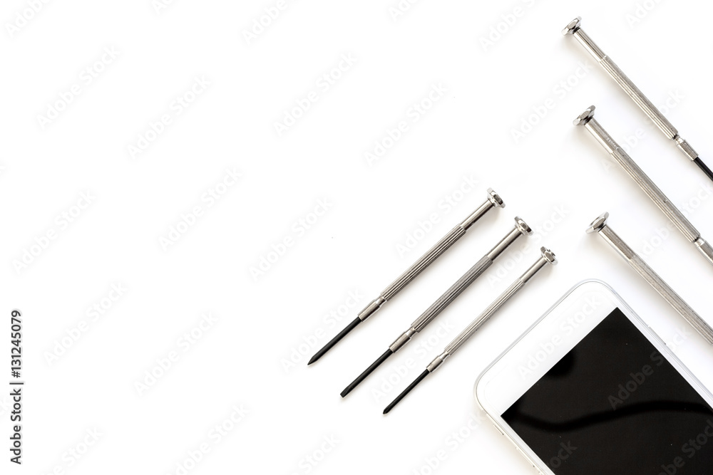 diagnostic of gadgets on white background top view diagnostic of gadgets on white background top view