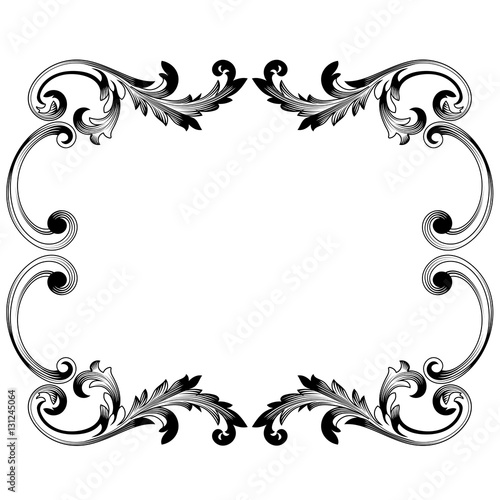 Vintage border frame engraving with retro ornament pattern in antique baroque style decorative design. Vector.