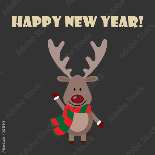 Vector illustration of a deer with happy new year on a gray background