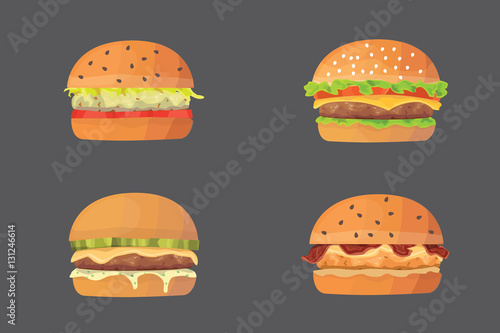 Burger cartoon fast food set. cheeseburger and hamburger vector illustration